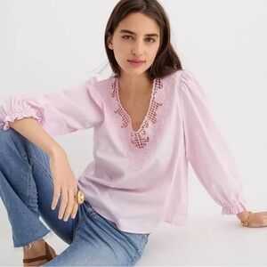 J.CREW Pink V-Neck Blouse with Eyelet Detail Size M